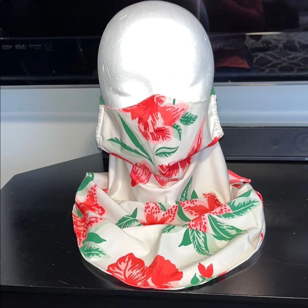 Floral Red and Green Face Mask Scarf Bandanna Face Cover